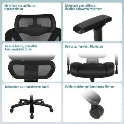 Desk Chair Ergonomic Office Chair with 135° Recline, 3D Breathable Nylon Net, Adjustable Neck & Lumbar Support, B