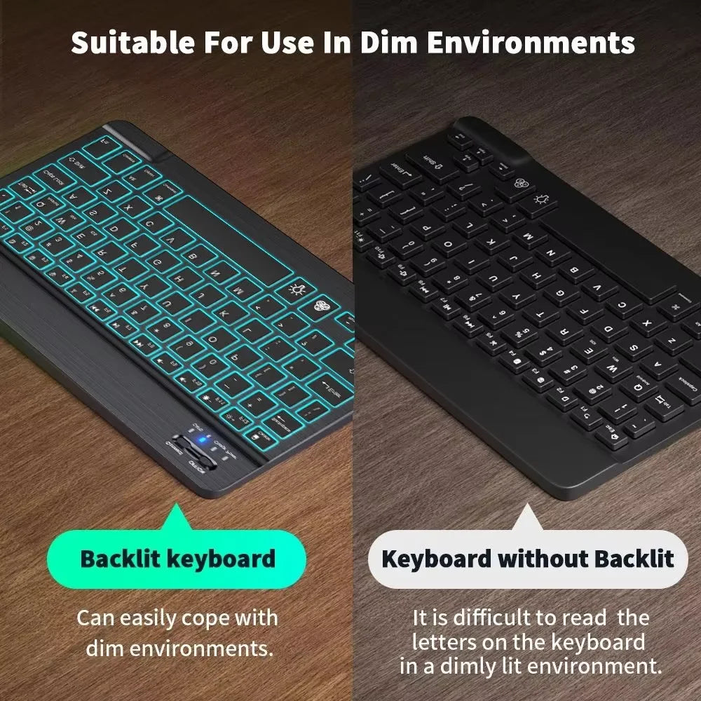 10inch Backlight Bluetooth Keyboard Mouse For IOS Android Windows, Backlit Keyboard For iPad, Wireless Keyboard For Samsung Tablet