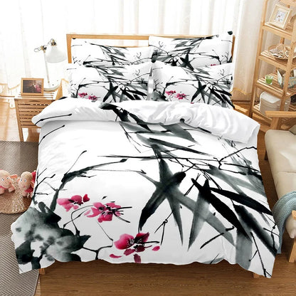 Bamboo Painting Duvet Cover Set Chinese Style Bedding Set Youth Linen Queen Size Bed Comforter Cover Set Fashion Bedding Set