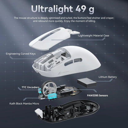 Ratón gaming inalámbrico ATTACK SHARK X3 PixArt PAW3395 49g SUPERLIGHT, BT/2.4G inalámbrico/con cable, 6 DPI ajustables hasta 26000