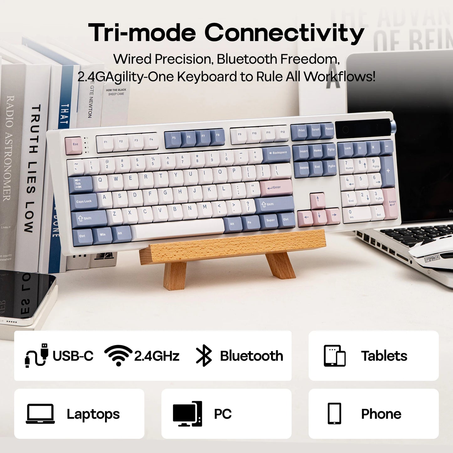 EPOMAKER TH108 PRO 100% Full-Sized Gasket-Mounted Wired/BT/2.4Ghz Wireless Mechanical Keyboard with Screen & Knob RGB Backlight