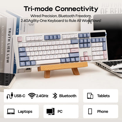 EPOMAKER TH108 PRO 100% Full-Sized Gasket-Mounted Wired/BT/2.4Ghz Wireless Mechanical Keyboard with Screen & Knob RGB Backlight