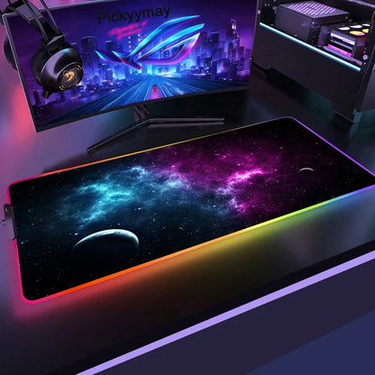 Velká RGB herní podložka pod myš, LED podložka pod myš pro hráče, podložka na stůl k PC, RGB podložka pod klávesnici XXL 90x40cm