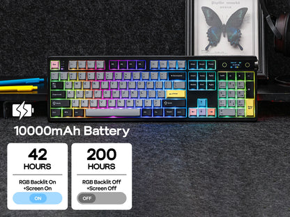 EPOMAKER TH108 PRO 100% Full-Sized Gasket-Mounted Wired/BT/2.4Ghz Wireless Mechanical Keyboard with Screen & Knob RGB Backlight