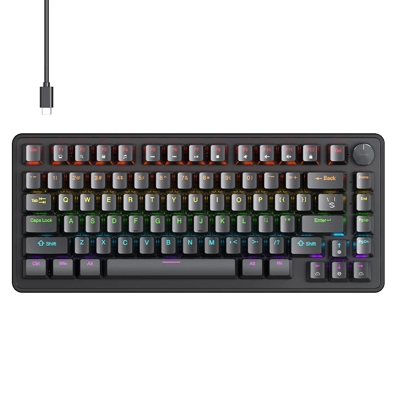 APAYADO 75% Mechanical Keyboard Wired Gaming Keyboard with Media Knob, Hot-Swappable RGB Backlit 82-Key Mechanical Keyboard for PC & Laptop