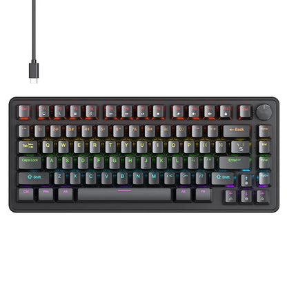 APAYADO 75% Mechanical Keyboard Wired Gaming Keyboard with Media Knob, Hot-Swappable RGB Backlit 82-Key Mechanical Keyboard for PC & Laptop
