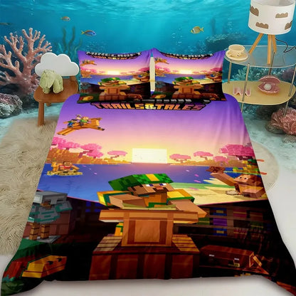 Minecraft 2/3pcs Duvet Cover Cute Cartoon Game Quilt Cover Bedding Set with 1/2 Pillocase Gifts Bedroom Dormitory