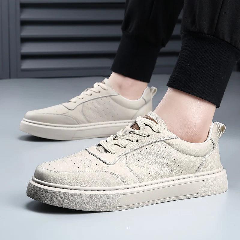DIMANYU Sneakers da uomo in vera pelle - Nuove scarpe casual estive da uomo con plateau, allacciate, semplici, alla moda e traspiranti