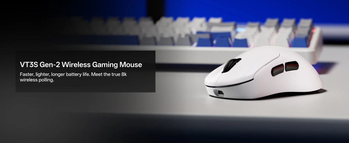Rapoo VT3S /VT3S MAX GEN-2 kabellose Gaming-Maus, echte 8K-Wireless-Polling-Rate, 49g ultraleicht, bis zu 750Hr Akkulaufzeit