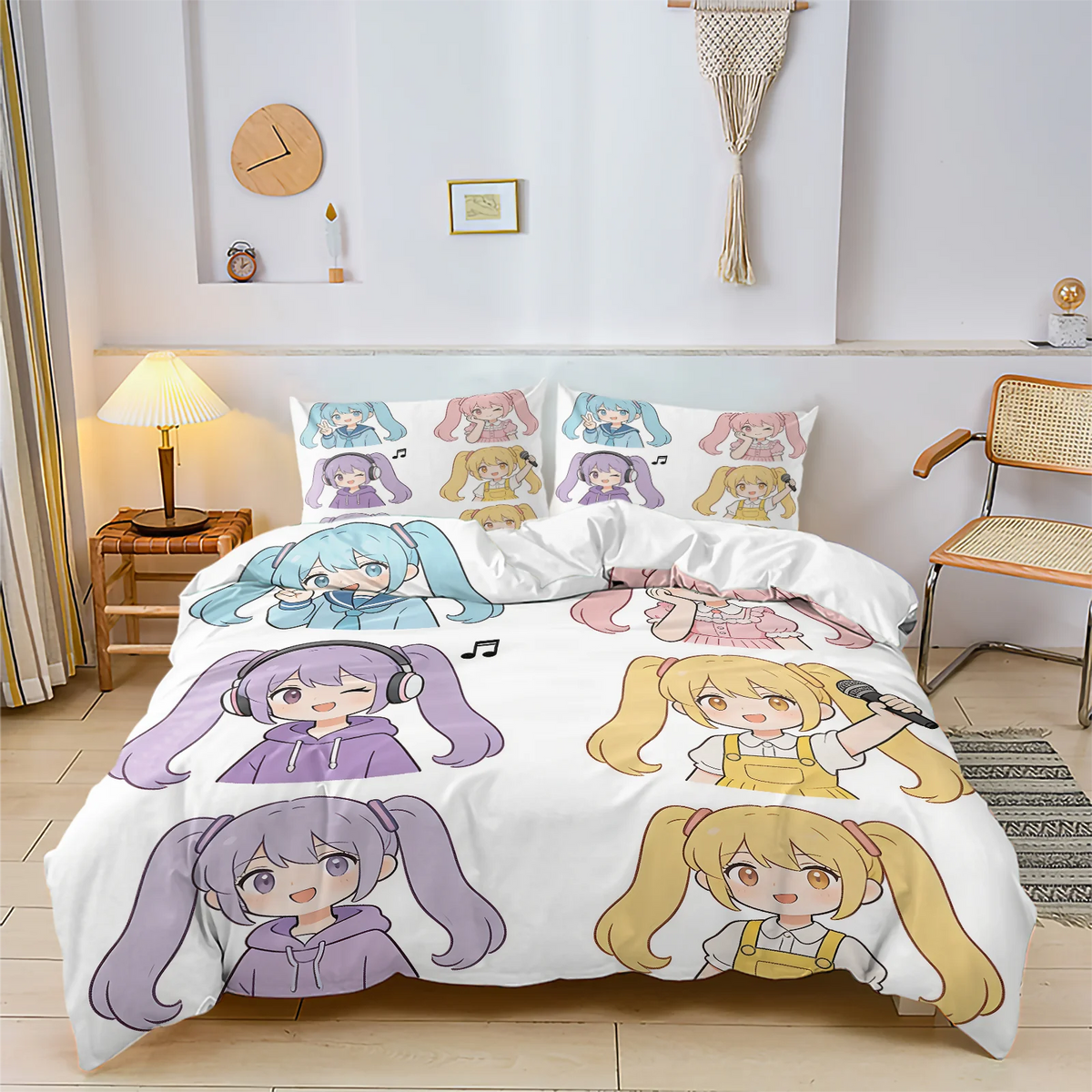 Hatsune Miku Chibi Style påslakanset – Söt anime-sängklädsel med örngott – Spelrum – Tonåringars och barns sovrumsinredning – Present till fans