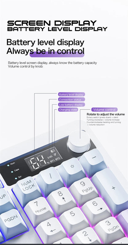 Spanish Wireless Keyboard Russian Spanish Arabic Korean 100% Keyboard Layout With Volume Knob TK100 RGB Light Type C Bluetooth