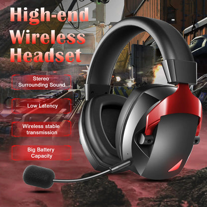 Auscultadores Gaming Sem Fios com Microfone Amovível com Cancelamento de Ruído – Sem Fios 2.4G, Bluetooth 5.3 e Auscultadores Gaming com Fio 3.5mm para PS5, PC, Xbox e Telemóvel