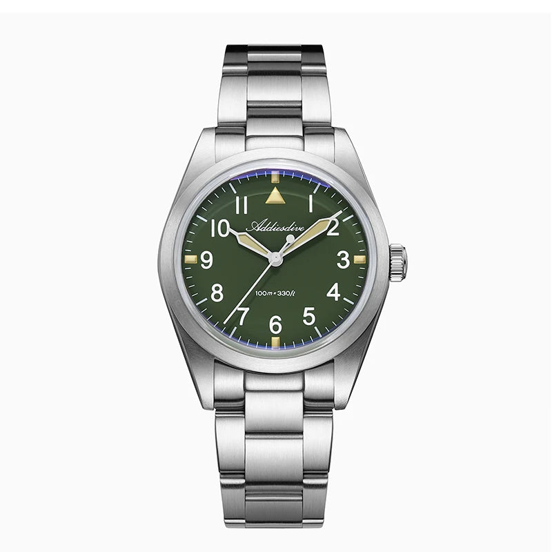 ADDIESDIVE 36mm AD2502 Watch for Men 100M Waterproof Titanium Alloy VH31 Movement Bubble Mirror Glass Luminous Quartz Watches