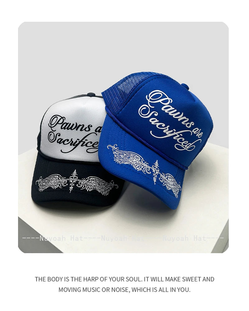 Printed Letters Wing Baseball Hats Hip Hop Breathable Color Block New Unisex Personal Sunshade Mesh Versatile Trucker Caps ins