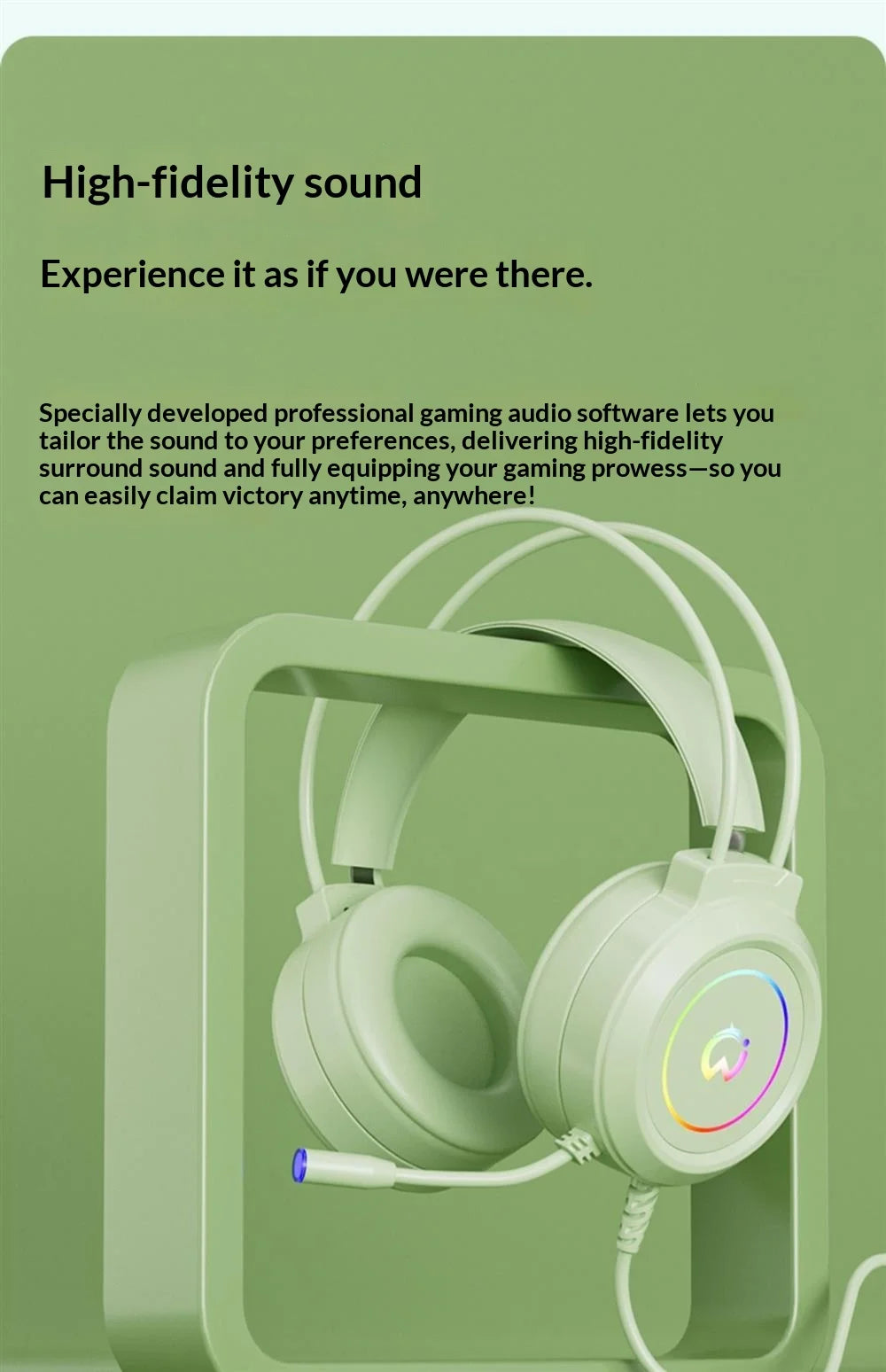 Casque de jeu filaire Paw Hunter T9 avec microphone et éclairage RGB, son surround virtuel 7.1, casque supra-auriculaire pour PC, ordinateur portable et jeux.