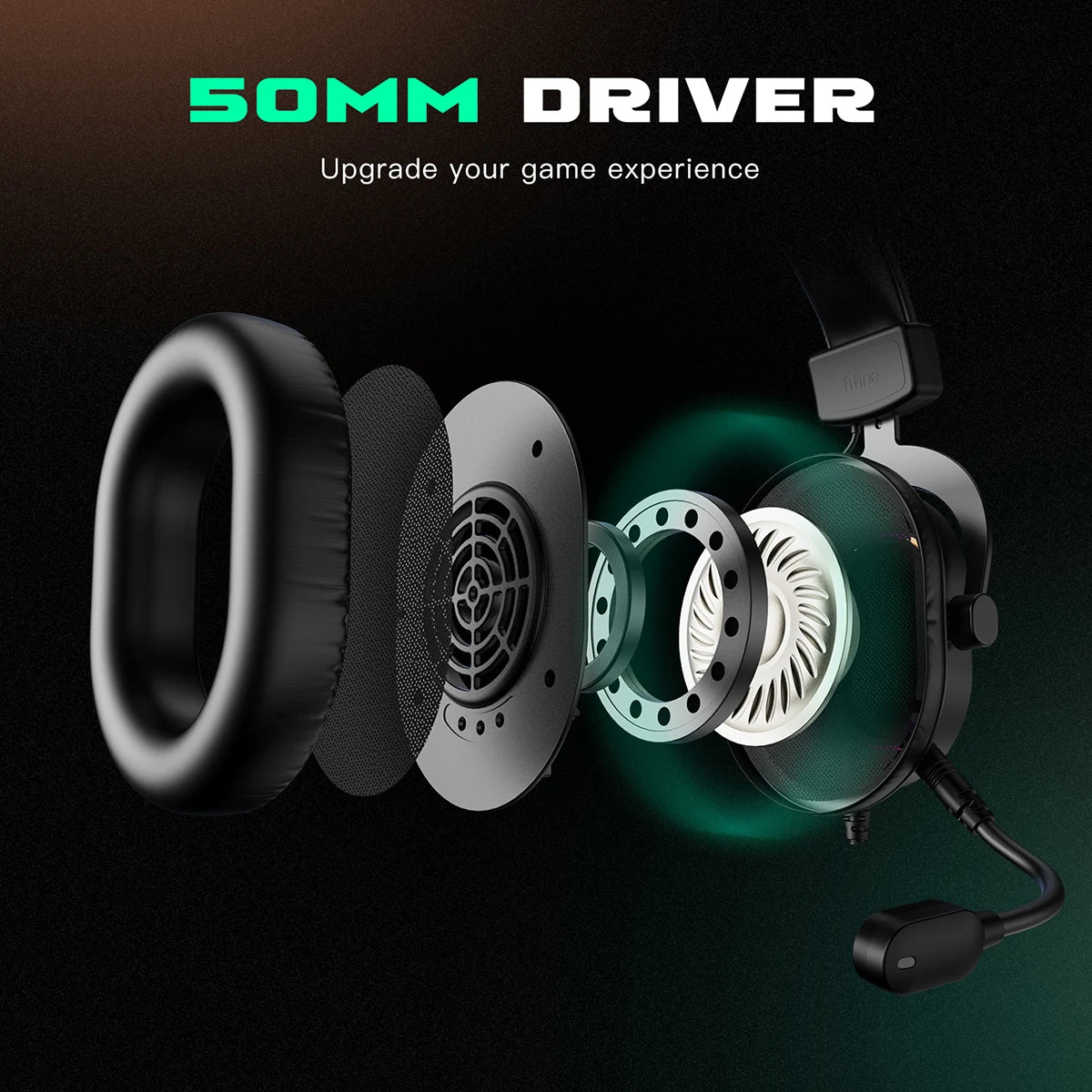 Auscultadores Gaming RGB Dinâmicos Fifine com Microfone Over-Ear, Som Surround 7.1, PC, PS4, PS5, 3 Opções de EQ para Jogo, Filme e Música - H6