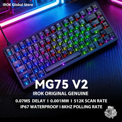 Teclado Mecânico Gaming Magnético em Alumínio IROK MG75 V2 MG75V2 Rapid Trigger 0.07ms 8KHz 0.001mm Taxa de Leitura 512K para Gamers