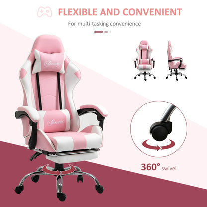 Pink White Gaming Chair Ergonomic Office Chair with Headrest, Lumbar Support, Adjustable Height, 360° Swivel Computer Chair