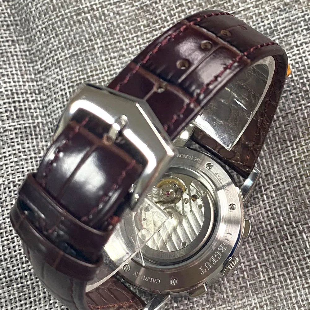 Automatic Watch for Men Multifunction Date Day Month Year 316L Mechanical Men's Watch Polished Case Day/Night Indicator 42mm