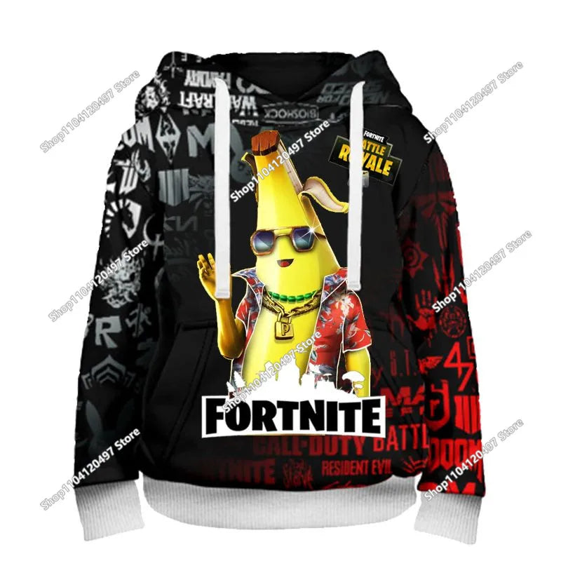 Children's Fortnite Hoodies Cartoon Casual Hooded Coat Autumn Men Soft Pocket Sweatshirts Male Loose Tops Long Sleeve Clothes