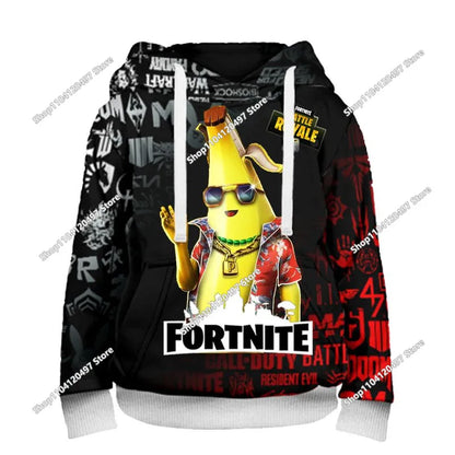 Children's Fortnite Hoodies Cartoon Casual Hooded Coat Autumn Men Soft Pocket Sweatshirts Male Loose Tops Long Sleeve Clothes