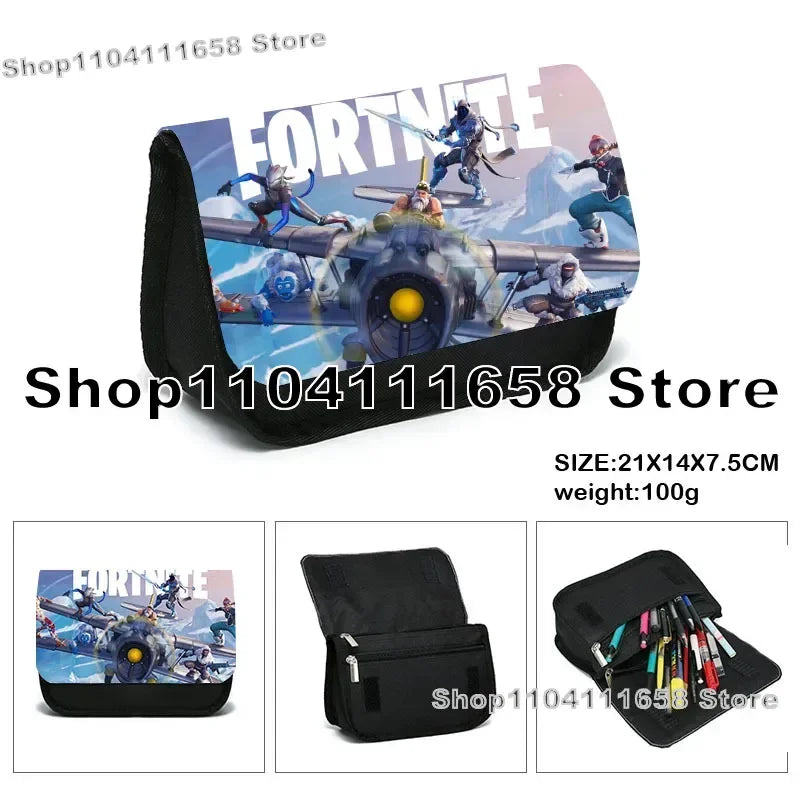 Fortnite Large Capacity Waterproof Velcro Pencil Case, Student Black Estuche Stationery School Pennenzak Supplies