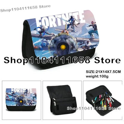 Fortnite Large Capacity Waterproof Velcro Pencil Case, Student Black Estuche Stationery School Pennenzak Supplies