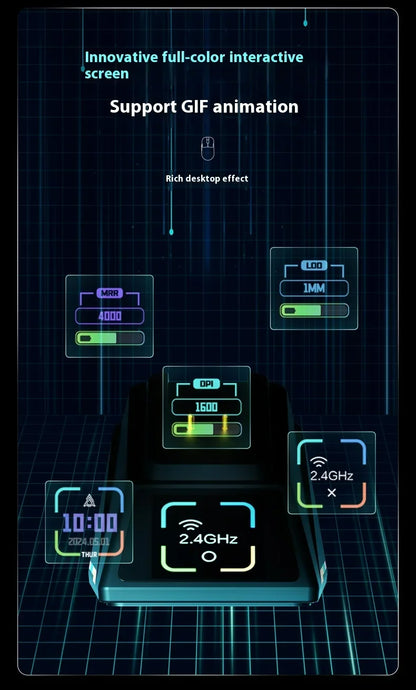 Ratón gaming AJAZZ AJ179 APEX con base de pantalla a color, carga magnética, alta frecuencia de 8000Hz, trimodo (PAW3950), para diestros