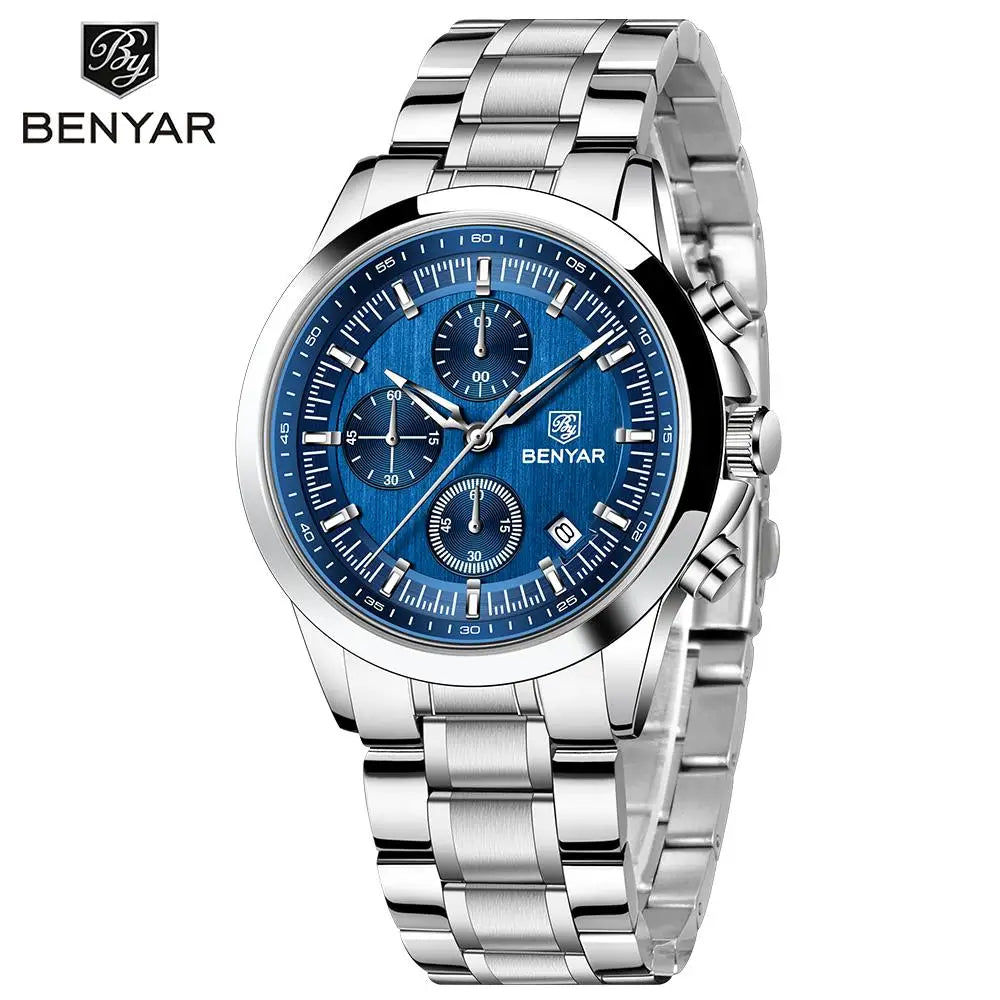 BENYAR 2024 New 40MM Men's Quartz Watch 50M Waterproof Automatic Diving Watch Luxury Fashion Men's Stainless Steel Watch