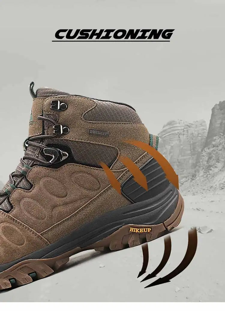 HIKEUP High-Top Men Hiking Boots Winter Outdoor Shoes Lace-Up Non-Slip Sports Casual Trekking Boots Men Suede Warm Shoes