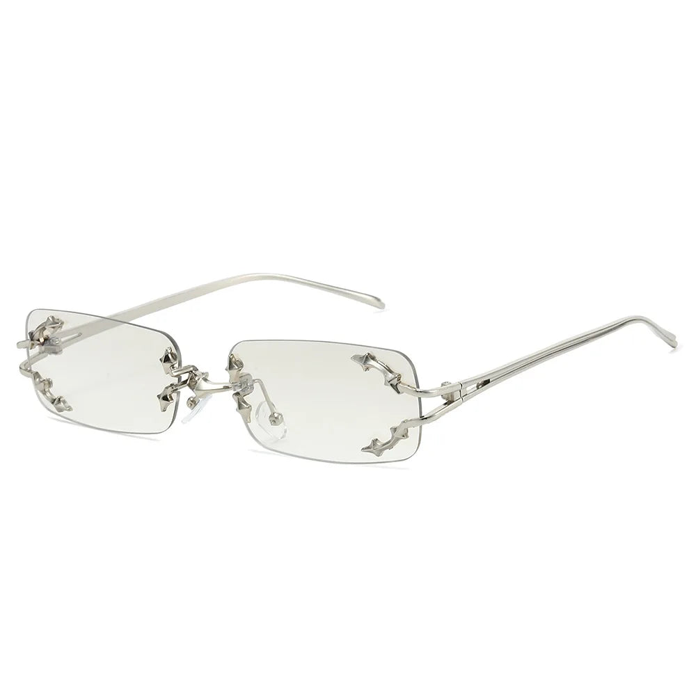 Y2K Rimless Square Star Sunglasses for Women Fashion Vintage Silver Hip Hop Driving UV400 Eyewear Alloy Frame Outdoor Men Punk