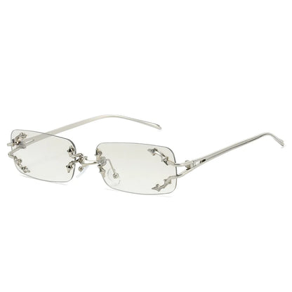 Y2K Rimless Square Star Sunglasses for Women Fashion Vintage Silver Hip Hop Driving UV400 Eyewear Alloy Frame Outdoor Men Punk