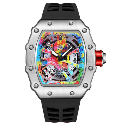 New Cool Men's Watches Luxury Fashion Silicone Tonneau Watch Skeleton Waterproof Quartz Wristwatches Clock Relogio Masculino