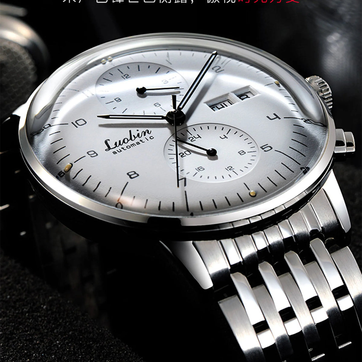 Men's Business Watch Mechanical Movement Multifunction Chronograph Stainless Steel Waterproof Automatic Calendar Sapphire