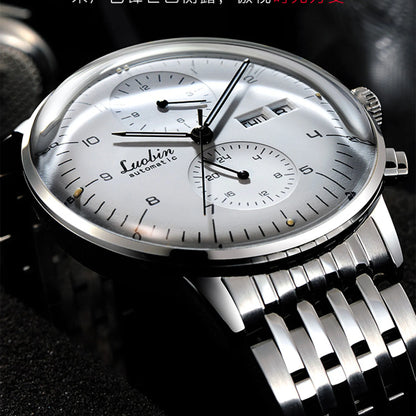 Men's Business Watch Mechanical Movement Multifunction Chronograph Stainless Steel Waterproof Automatic Calendar Sapphire