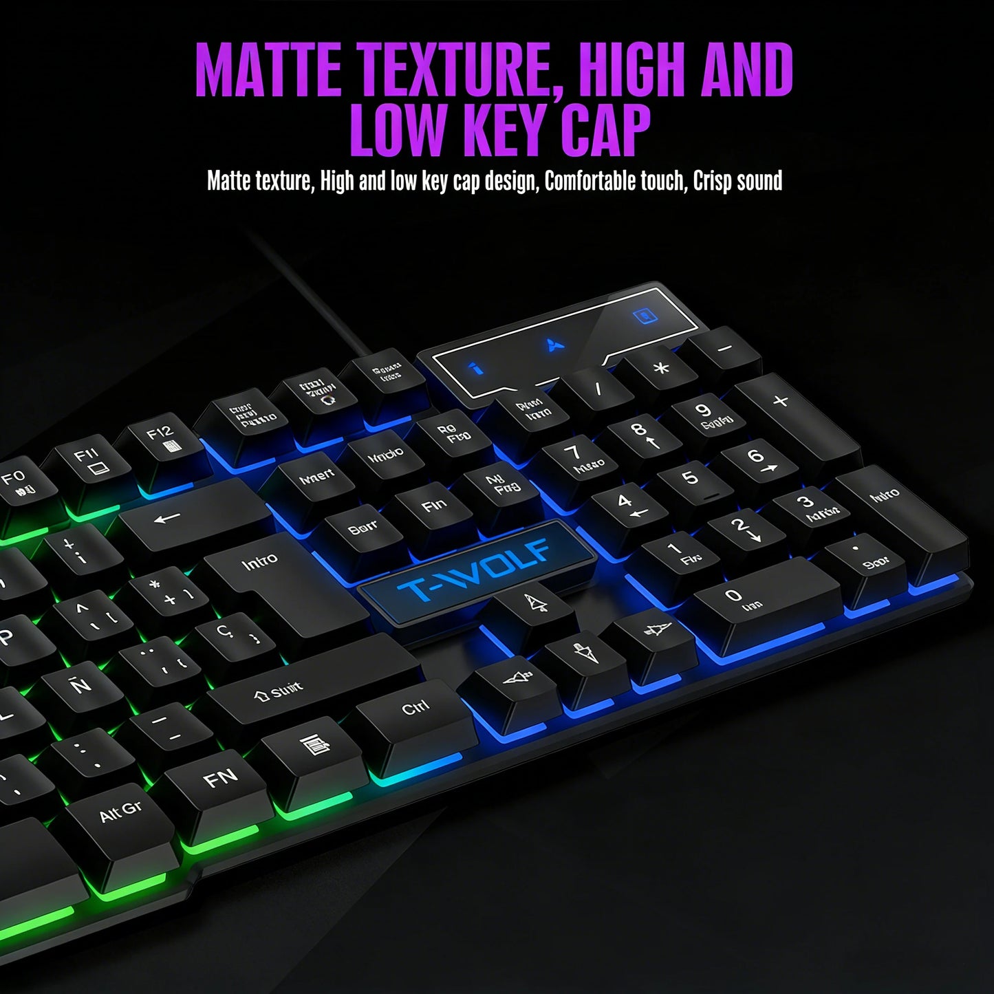 Mechanisches Gaming-Keyboard mit heller RGB-Hintergrundbeleuchtung, kabelgebundene USB-Tastatur für Büro und Zuhause, Medientasten, Russisch, Spanisch, Arabisch, Englisch