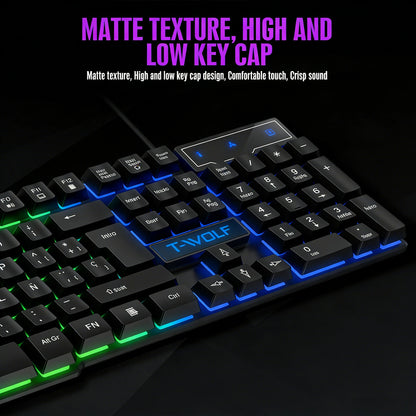 Mechanisches Gaming-Keyboard mit heller RGB-Hintergrundbeleuchtung, kabelgebundene USB-Tastatur für Büro und Zuhause, Medientasten, Russisch, Spanisch, Arabisch, Englisch