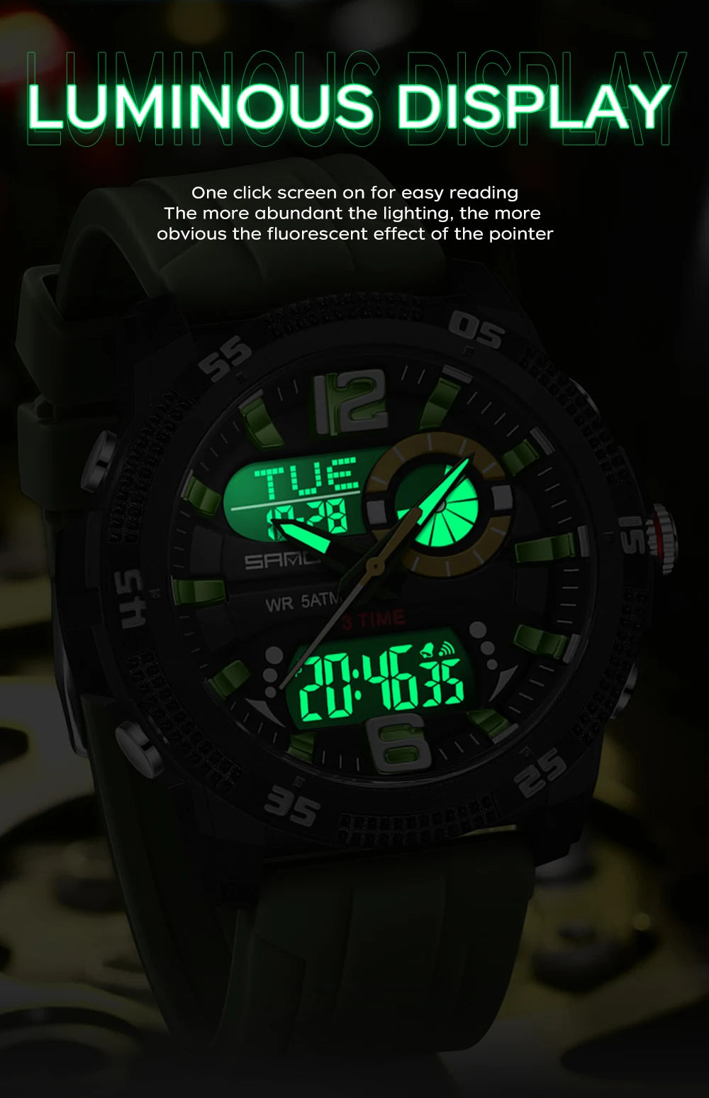 SANDA Fashion Luxury Men's Watches Dual Digital Display Sport Analog Quartz Man Wristwatch Casual Waterproof Silica Chronograph