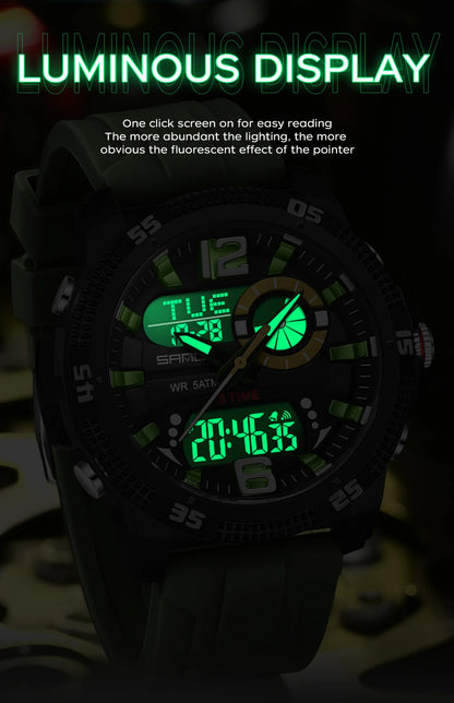 SANDA Fashion Luxury Men's Watches Dual Digital Display Sport Analog Quartz Man Wristwatch Casual Waterproof Silica Chronograph