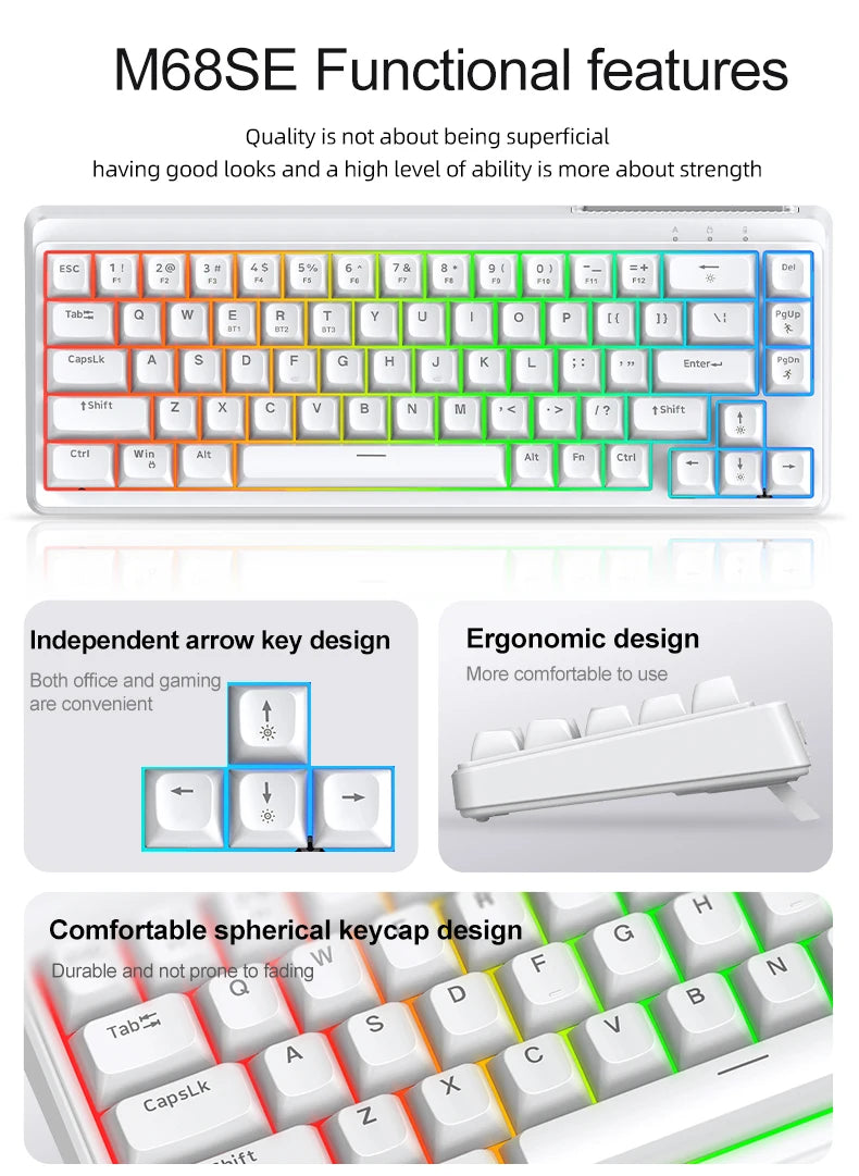 FREEWOLF M68SE 68 key wired mini keyboard, designed ergonomically, dazzling lights and compatible with multiple systems