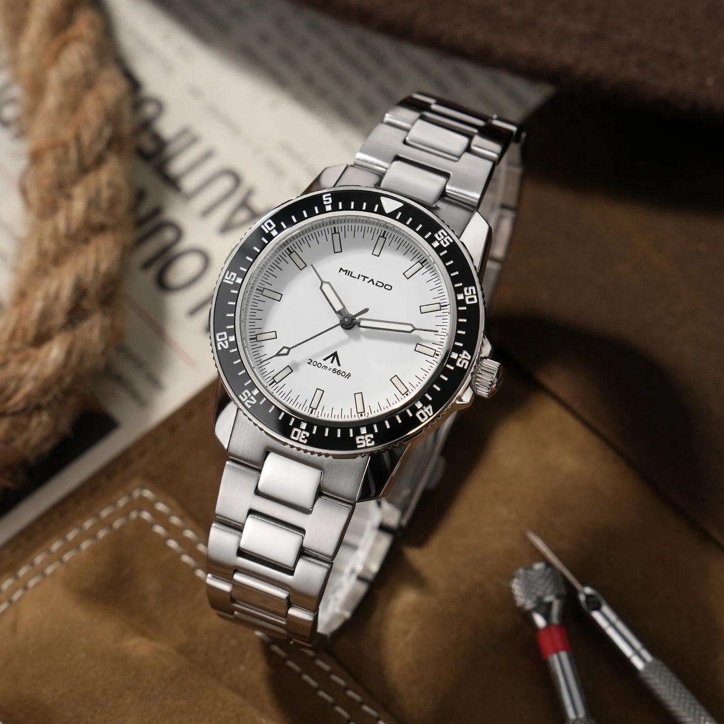 MILITADO ML25 VH31 Sweep Second Quartz Watch Men Swiss Ronda 515 Movement 200m Sapphire Crystal Ceramic Bezel 316L Steel Watches