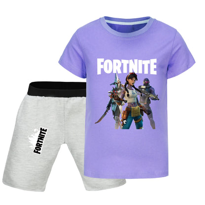 Fortnite Summer Kids Cartoon T-shirts Shorts Two-piece Set Baby Boys Tracksuit Girls Outfits 505