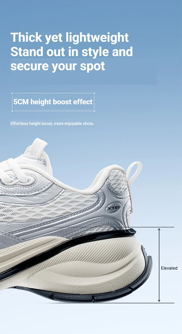 Xtep Basque 3 Men's Sneakers, Retro Fashion, Breathable Luxury Height-Increasing Sports Shoes, Spring 2026, Model 874219320001