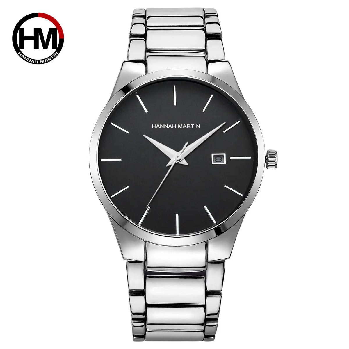 Ceas pentru bărbați Hannah Martin, carcasă din oțel inoxidabil, mecanism cu cuarț, cadran de 41 mm, stil profesional, cu afișaj calendar (imitație)