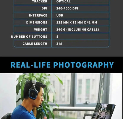 Laidinė žaidimų pelė Logitech G402, 32 bitų ARM procesorius, 8 mygtukai, 500 IPS, neslystanti – visos dienos žaidimų ir darbo sesijoms