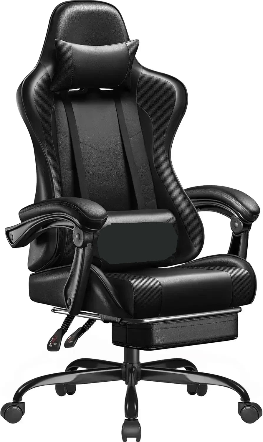 Ergonomic Gaming Chair with Lumbar Support Pillow, Adjustable Footrest, Reclining Computer Gaming Chair, PU Leather Office Gaming Chair with Adjustable Height