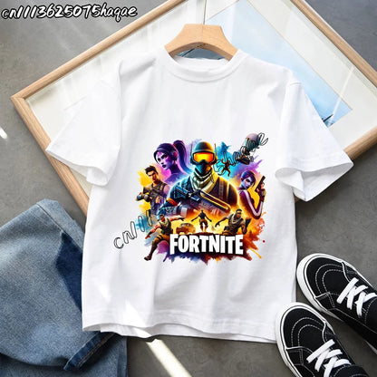 Summer New Fortnites Children T-shirts Cartoon Figure Graphic T-shirt Casual Sports Short Sleeves Sports Tops Kids Boys Clothing