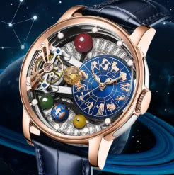 Muški automatski mehanički sat, model 'Starry Sky': skeletni dizajn, stil zviježđa, kućište od nehrđajućeg čelika, uzdignuti prikaz, luminescentna funkcija i vodootpornost.