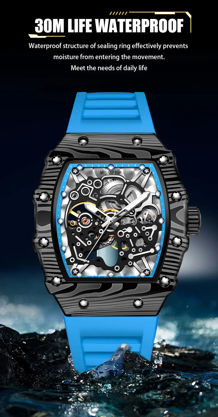 MUSANFIGO barrel shaped design, luxurious fully automatic mechanical men's watch, waterproof and luminous trendy watch