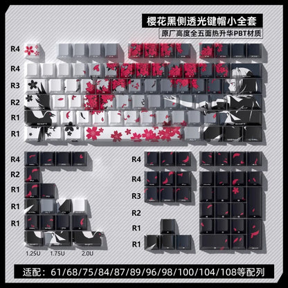 Sakura Raven Keycaps Cherry Side-engraved Translucent Keycaps PBT 129 Keys for Wooting 68/84/87/104 Mechanical Keyboards.